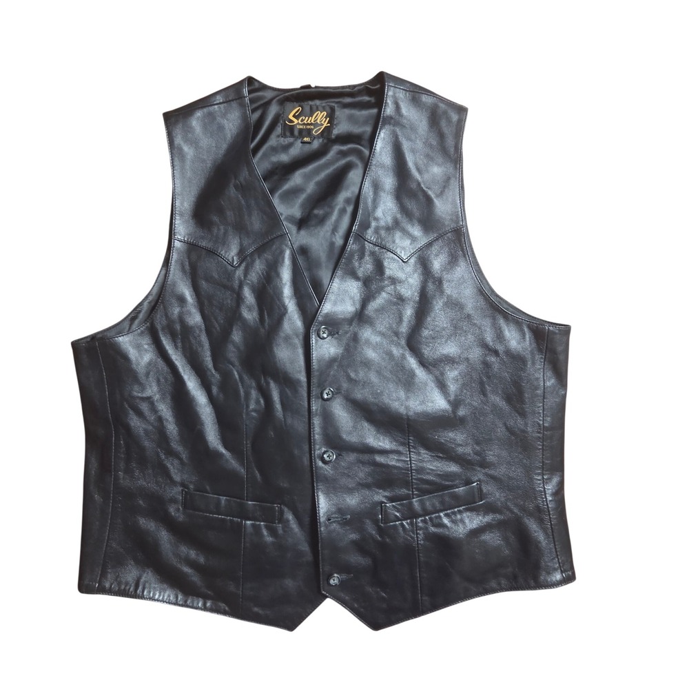 Scully Mens Black Genuine Leather Vest 46 Button Front Biker Western Gothic